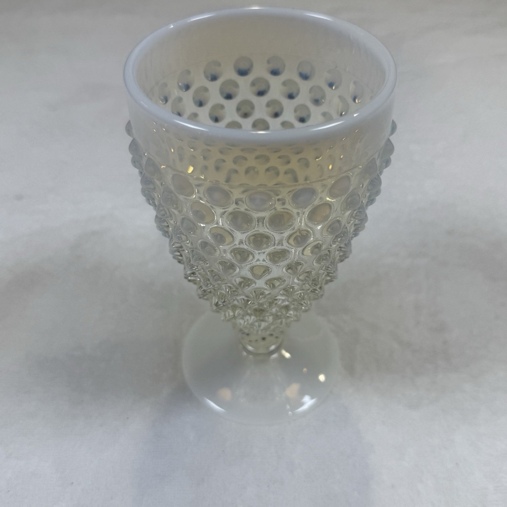 Vintage Anchor Hocking Moonstone Opalescent Hobnail Water Goblet 1940s